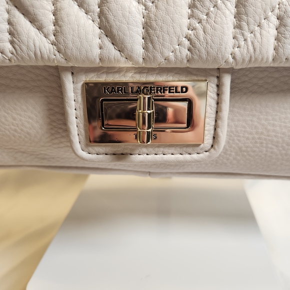 Karl Lagerfeld Paris Agyness Quilted Leather Shoulder Bag In Cream - Picture 3 of 16